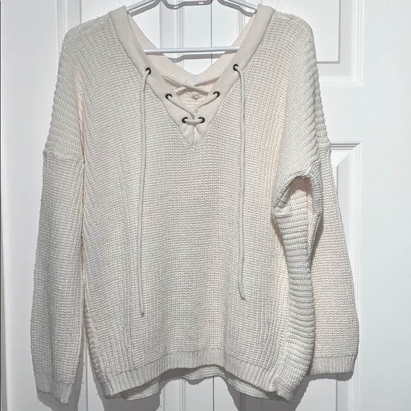 White Lace up Knit sweater - Picture 1 of 2